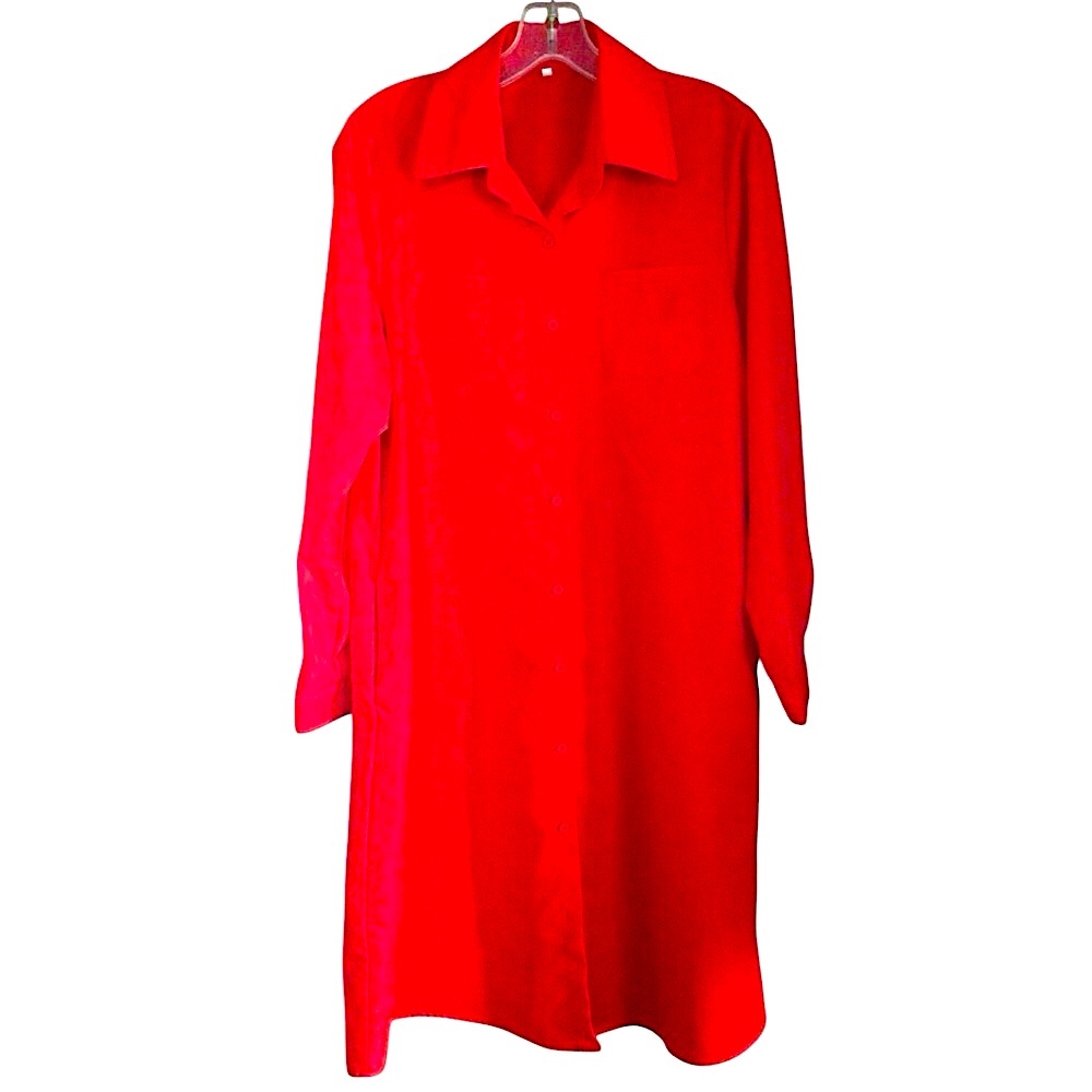‼️MOVING‼️ Red Shirtdress with Pockets. Sz. Medium. Long Sleeve.
